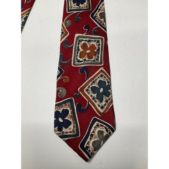 𝅺givenchy Monsieur Silk Tie Dark Red Blue Green Floral Made in USA - Picture 3 of 5